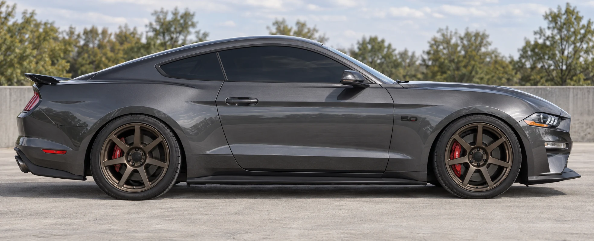 AI-generated view of a 2019 Ford Mustang GT with LMR SP2 wheels