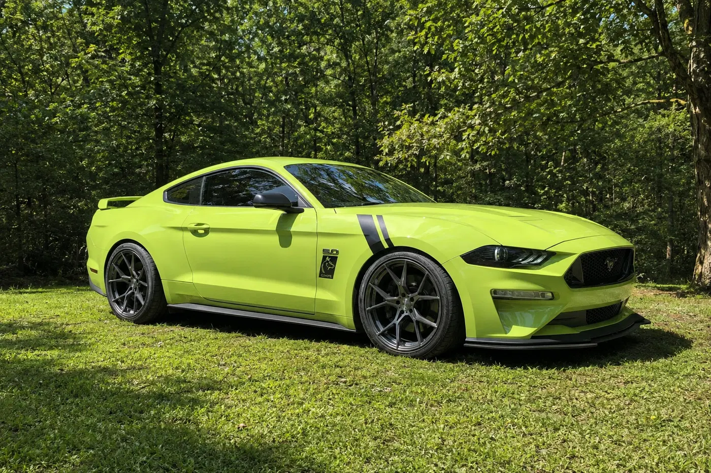 AI-generated view of a 2020 Ford Mustang GT PP1 with Stance SF07 wheels