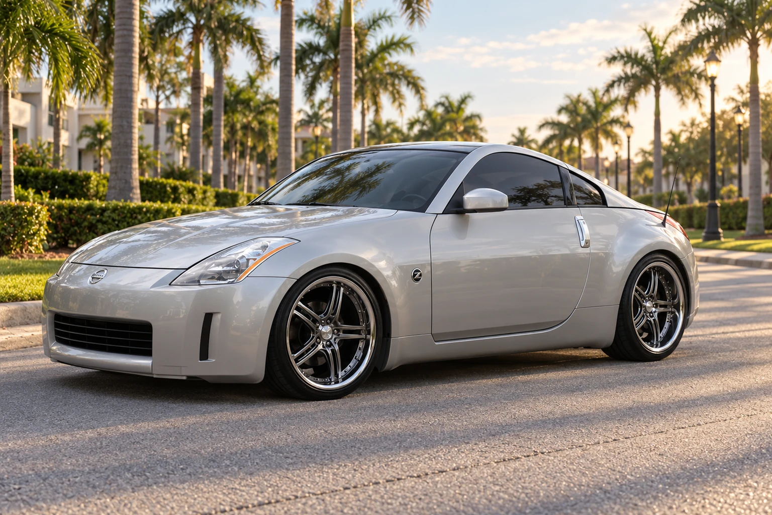 AI-generated view of a 2003 Nissan 350Z Enthusiast with Sportmax 502 wheels