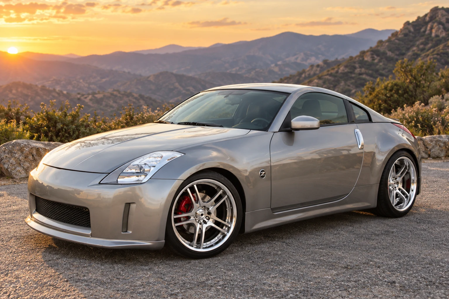 AI-generated view of a 2003 Nissan 350Z Enthusiast with Racing Hart J5 wheels