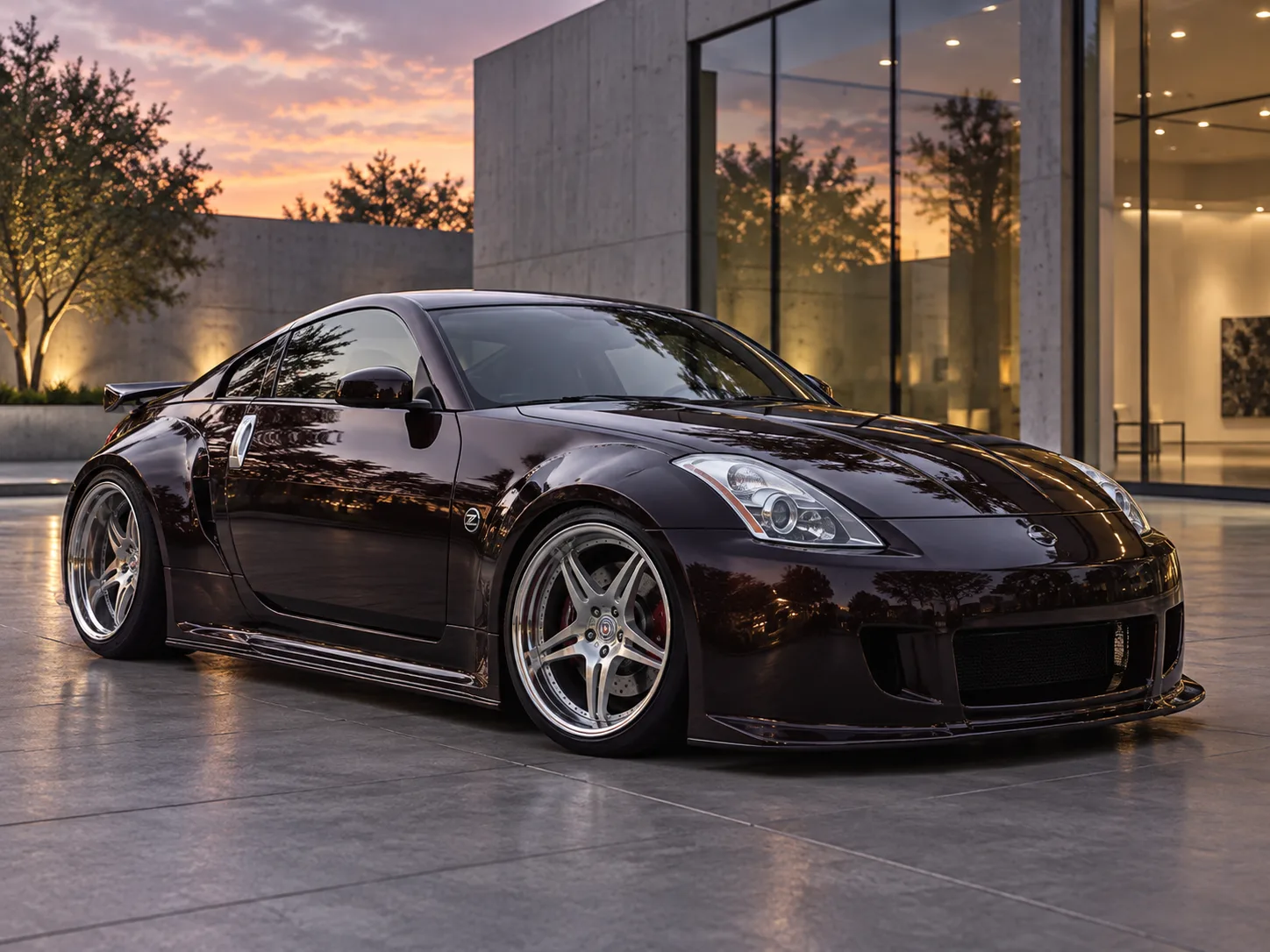 AI-generated view of a 2003 Nissan 350Z with HRE N/A wheels