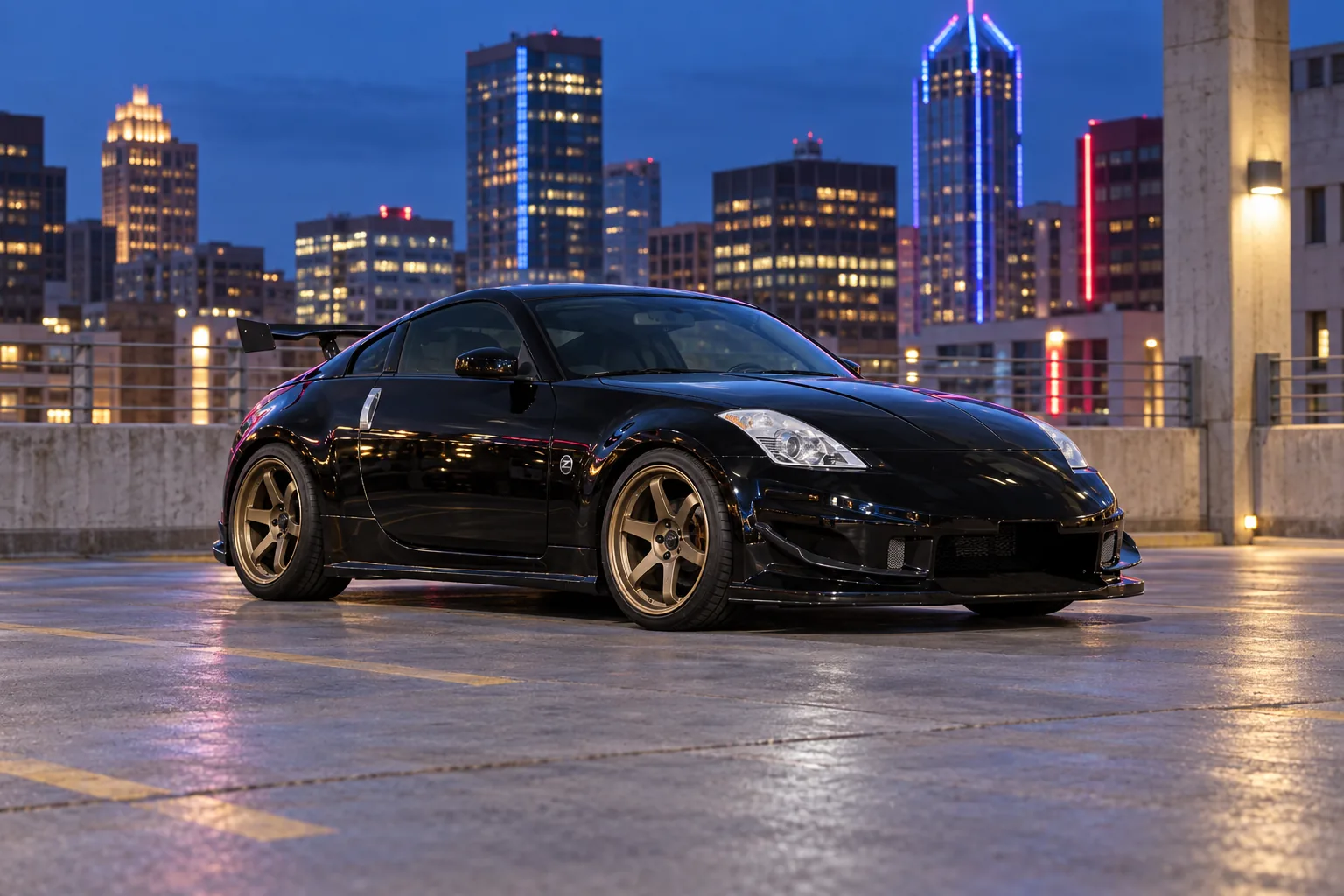 AI-generated view of 2003 Nissan 350Z on Volk Racing TE37