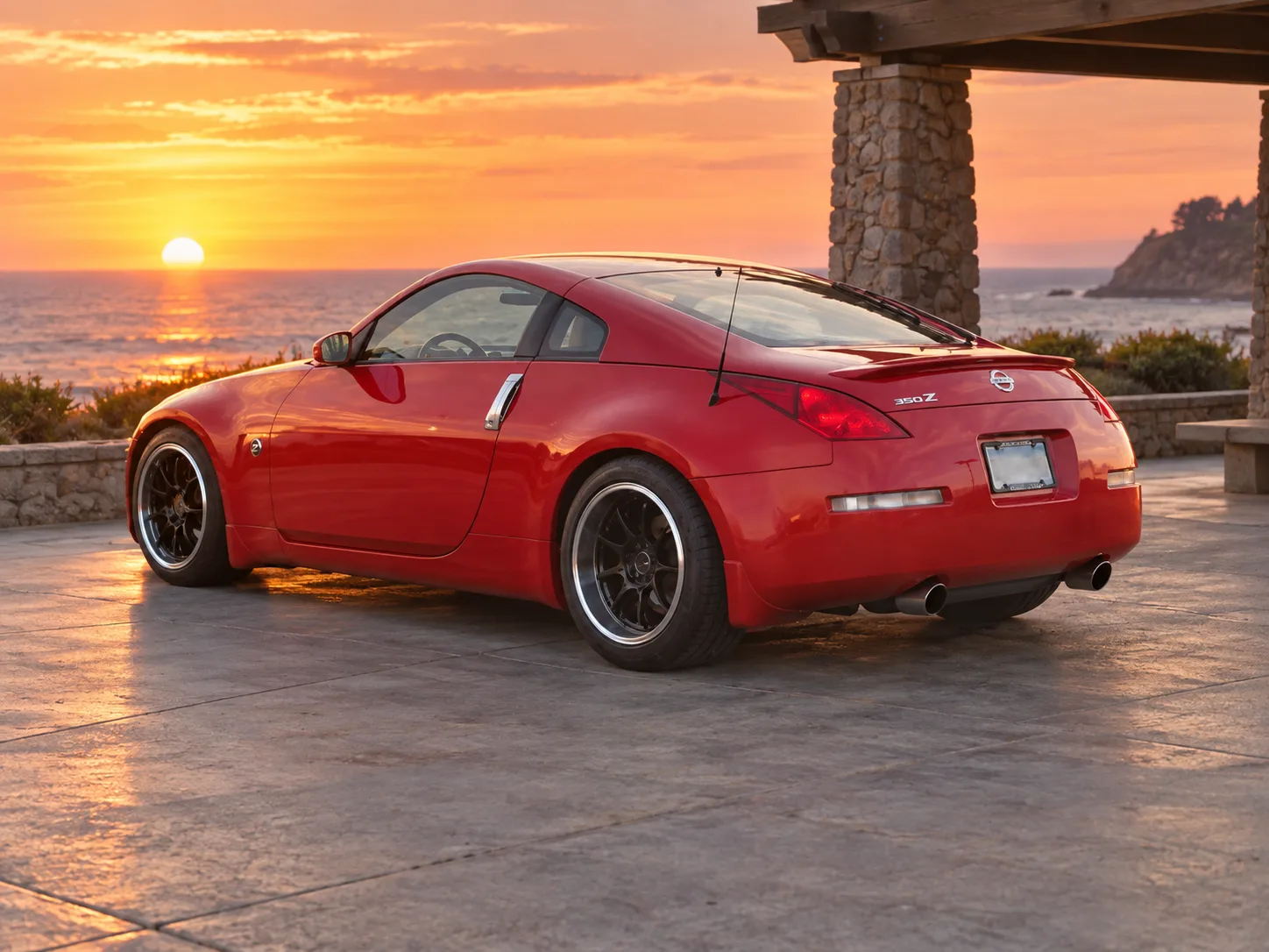 AI-generated view of a 2003 Nissan 350Z with Rota Grid wheels