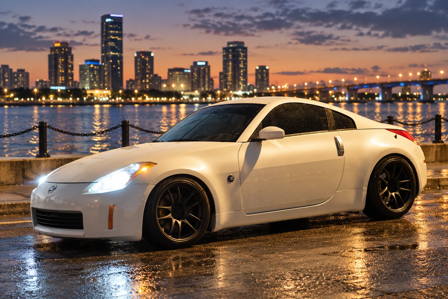 AI-generated view of a 2003 Nissan 350Z Touring with Work Emotion CR Kai wheels