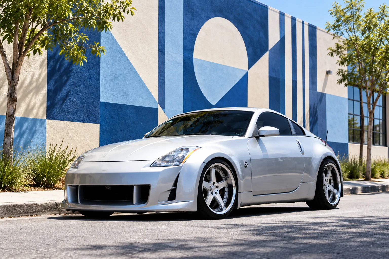 AI-generated view of a 2003 Nissan 350Z Touring with Rays Lexion X503 wheels
