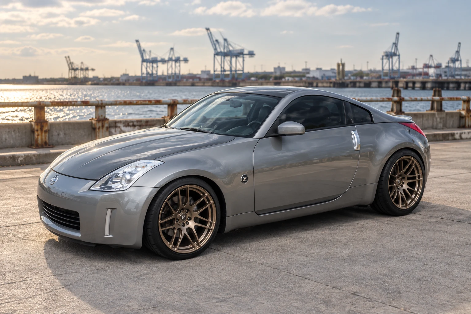AI-generated view of a 2003 Nissan 350Z Touring with Forgestar F14 Deep Concave wheels