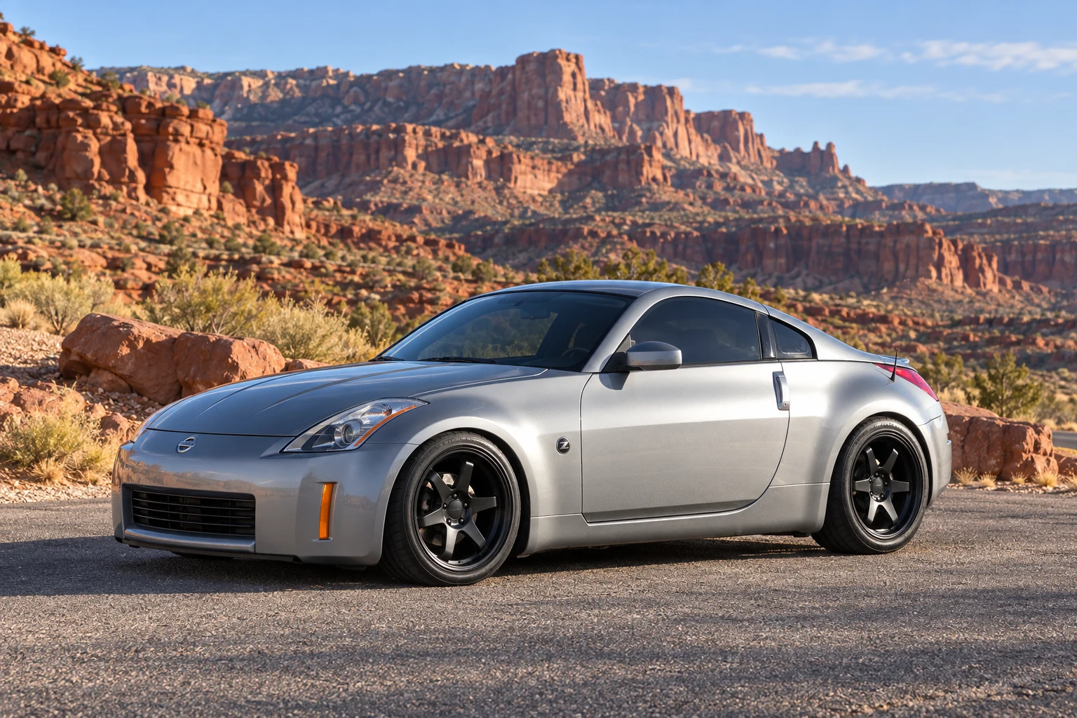AI-generated view of a 2003 Nissan 350Z with Varrstoen ES2.2.1 wheels