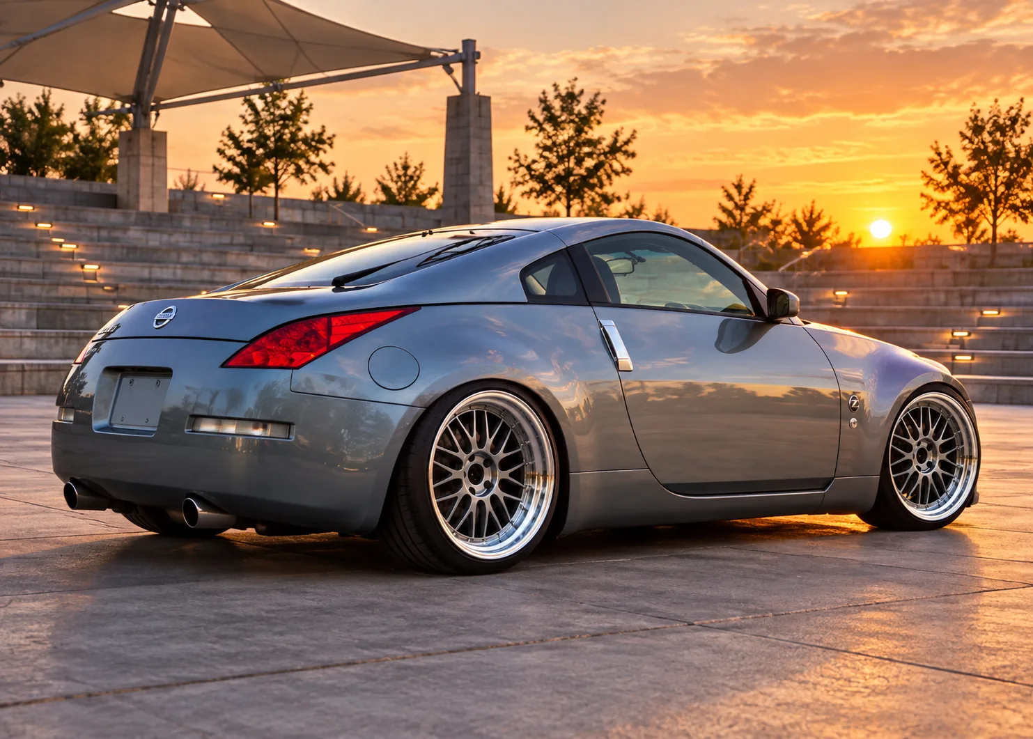 AI-generated view of a 2003 Nissan 350Z Touring with Varrstoen ES 1.1.2 wheels