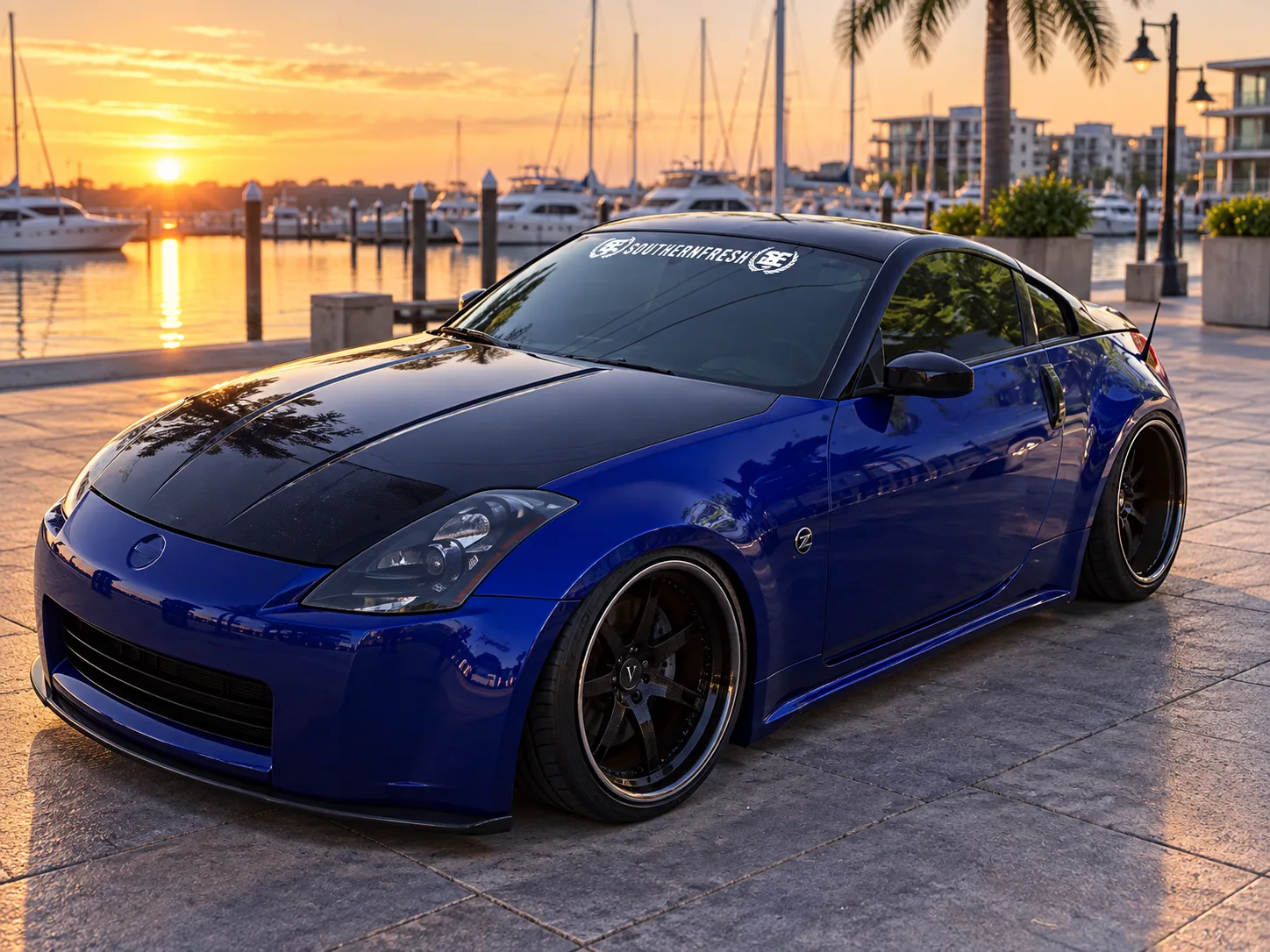 AI-generated view of a 2003 Nissan 350Z Touring with Vellano VSA wheels