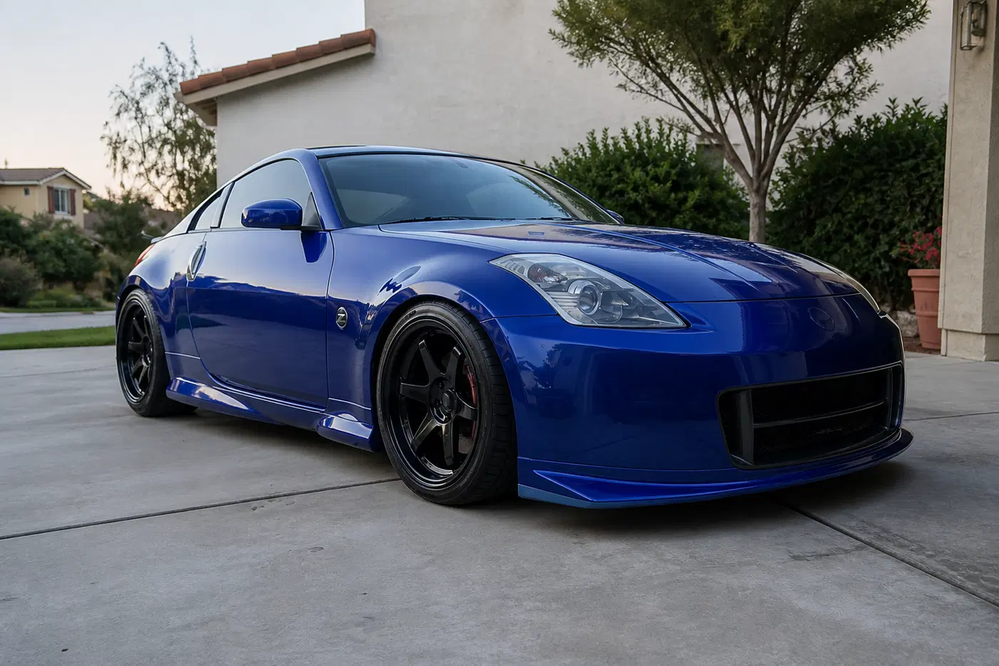 AI-generated view of a 2003 Nissan 350Z Track with Volk TE-37 wheels