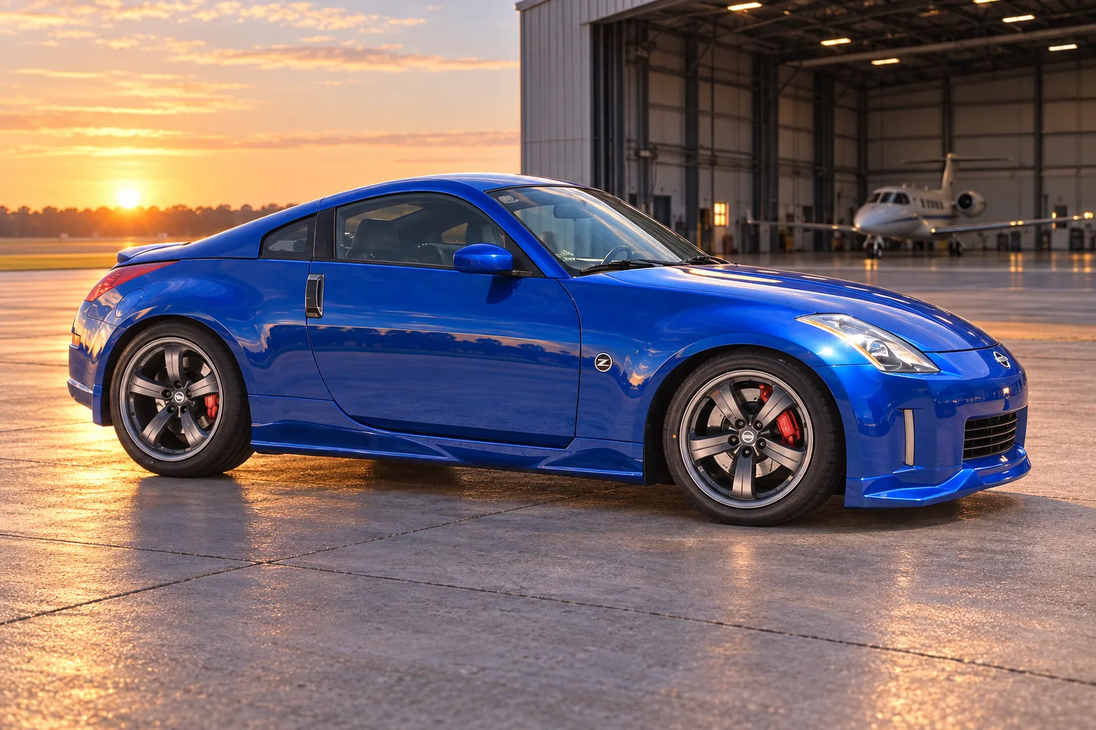 AI-generated view of a 2003 Nissan 350Z with Nissan Nismo 350Z OEM wheels