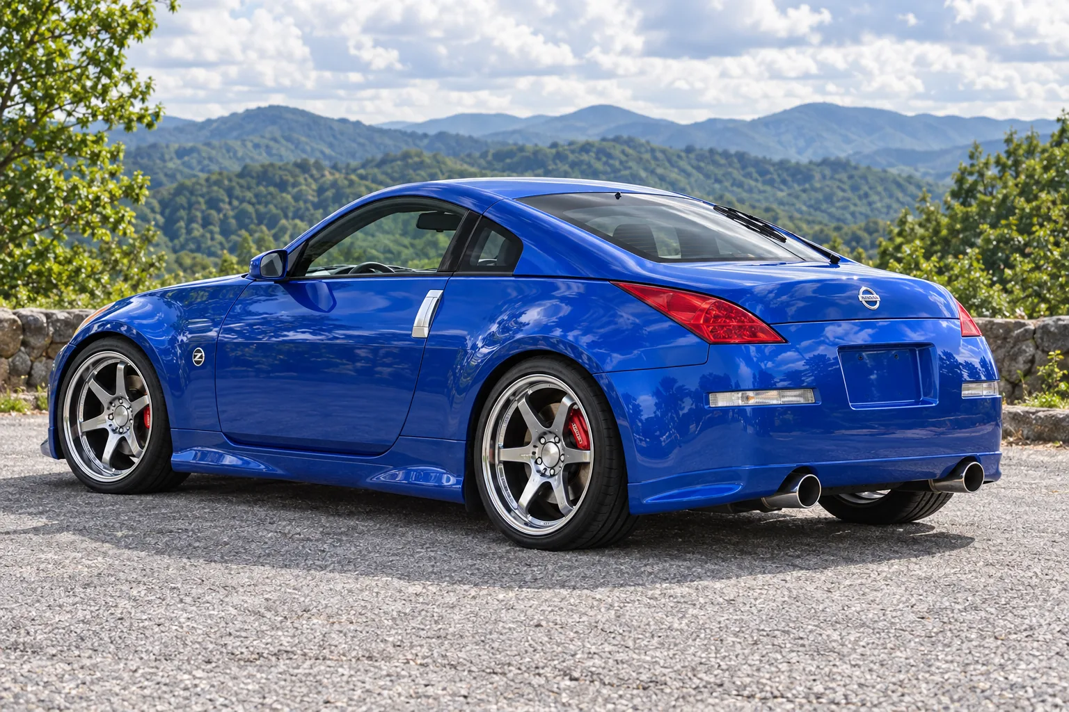 AI-generated view of a 2003 Nissan 350Z with Volk Racing VR.G2 wheels