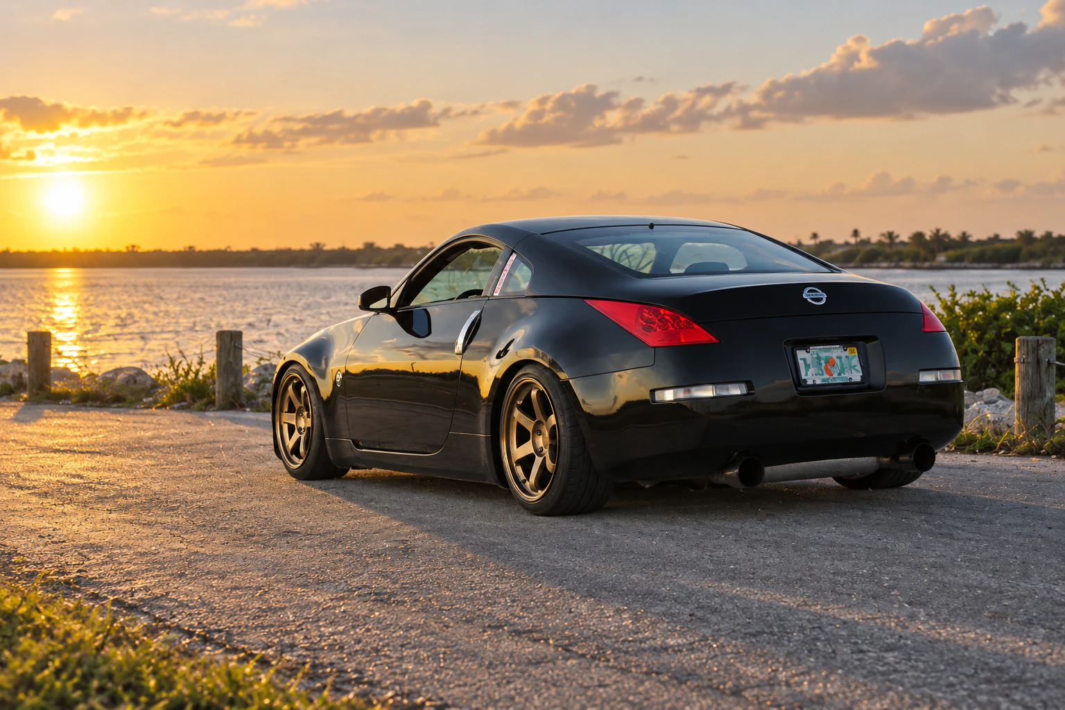 AI-generated view of a 2004 Nissan 350Z with Volk Racing TE37 wheels
