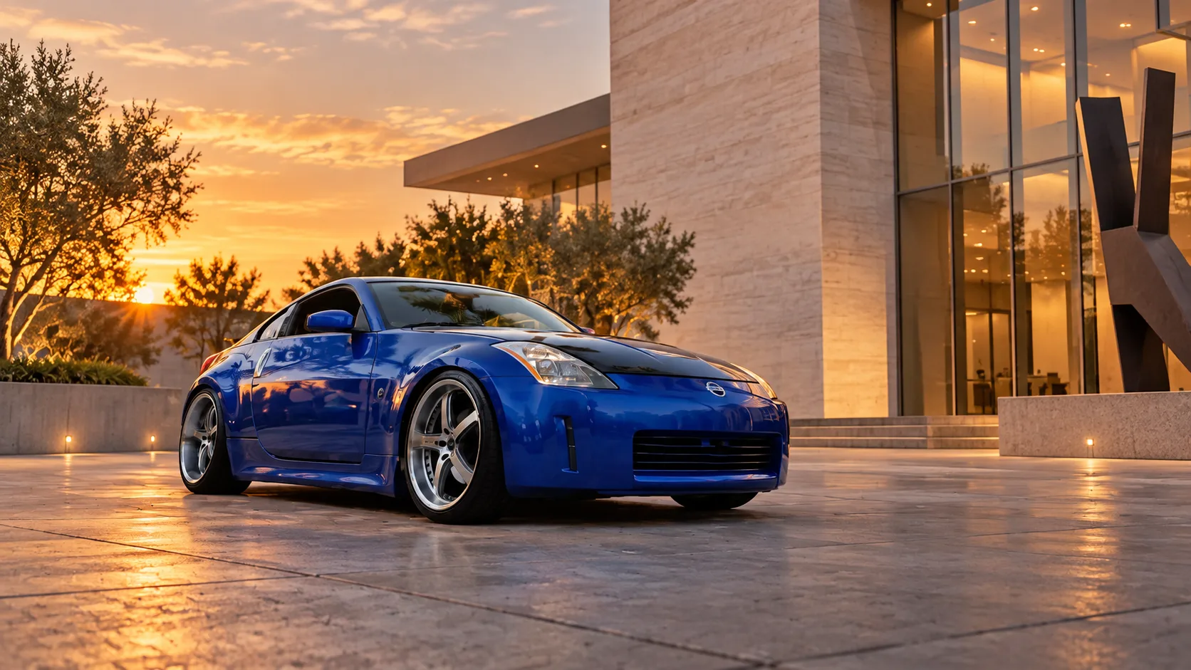 AI-generated view of a 2004 Nissan 350Z Enthusiast with Axis Shine wheels