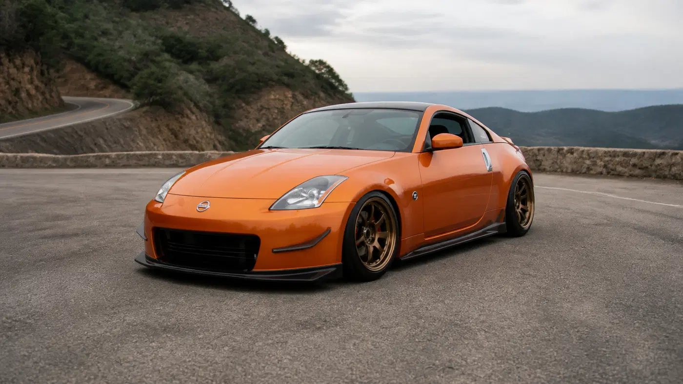AI-generated view of a 2004 Nissan 350Z Track with NISMO LMGT4 wheels
