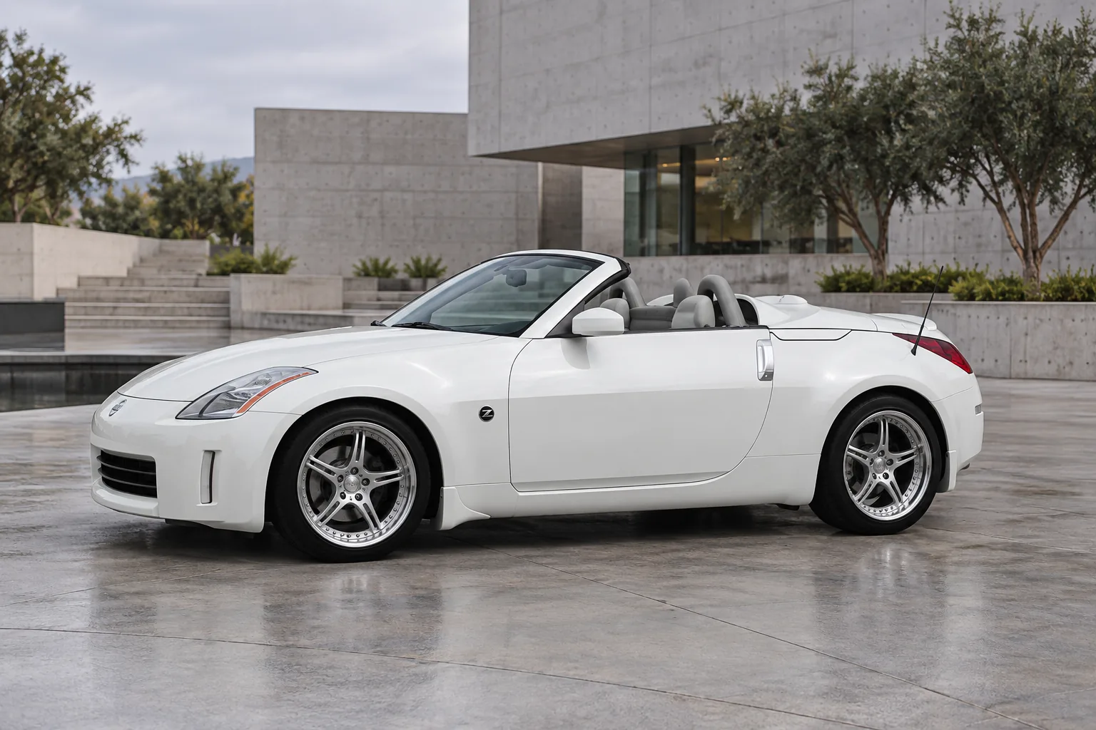 AI-generated view of a 2004 Nissan 350Z Roadster with SSR GT3 wheels