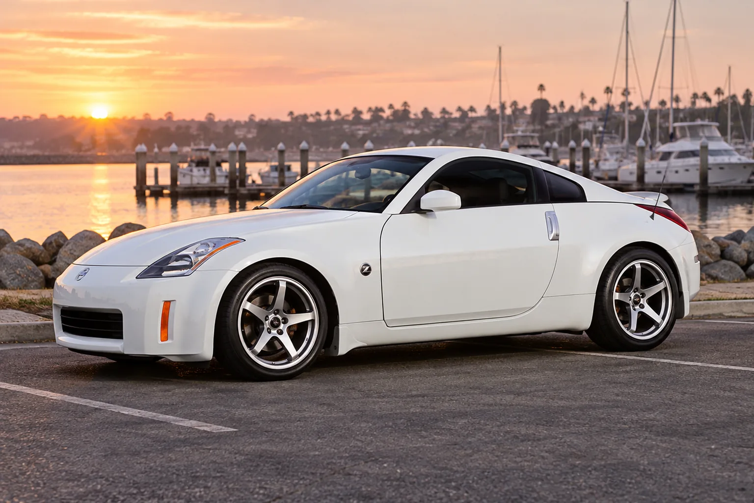 AI-generated view of a 2005 Nissan 350Z with Enkei Kojin wheels