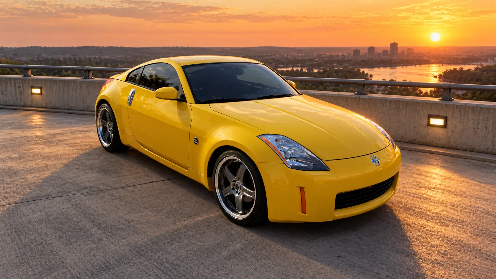 AI-generated view of a 2005 Nissan 350Z Enthusiast with Volk GT-C wheels
