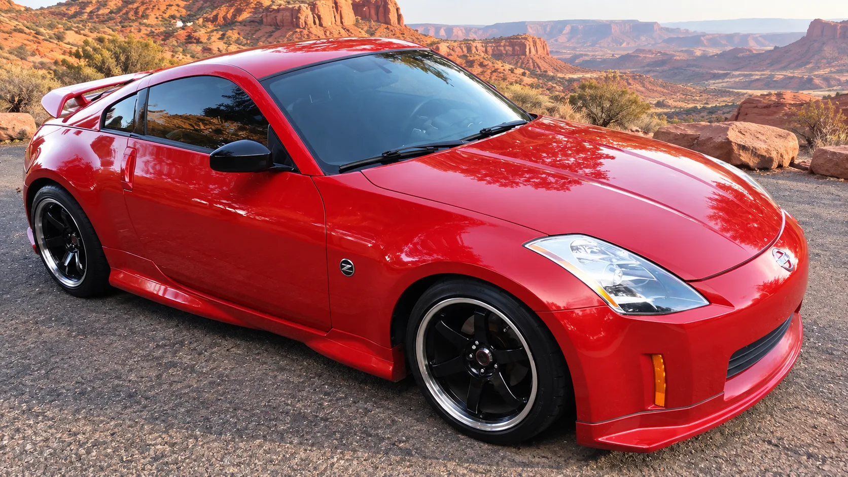 AI-generated view of a 2005 Nissan 350Z Base with Volk TE37 wheels