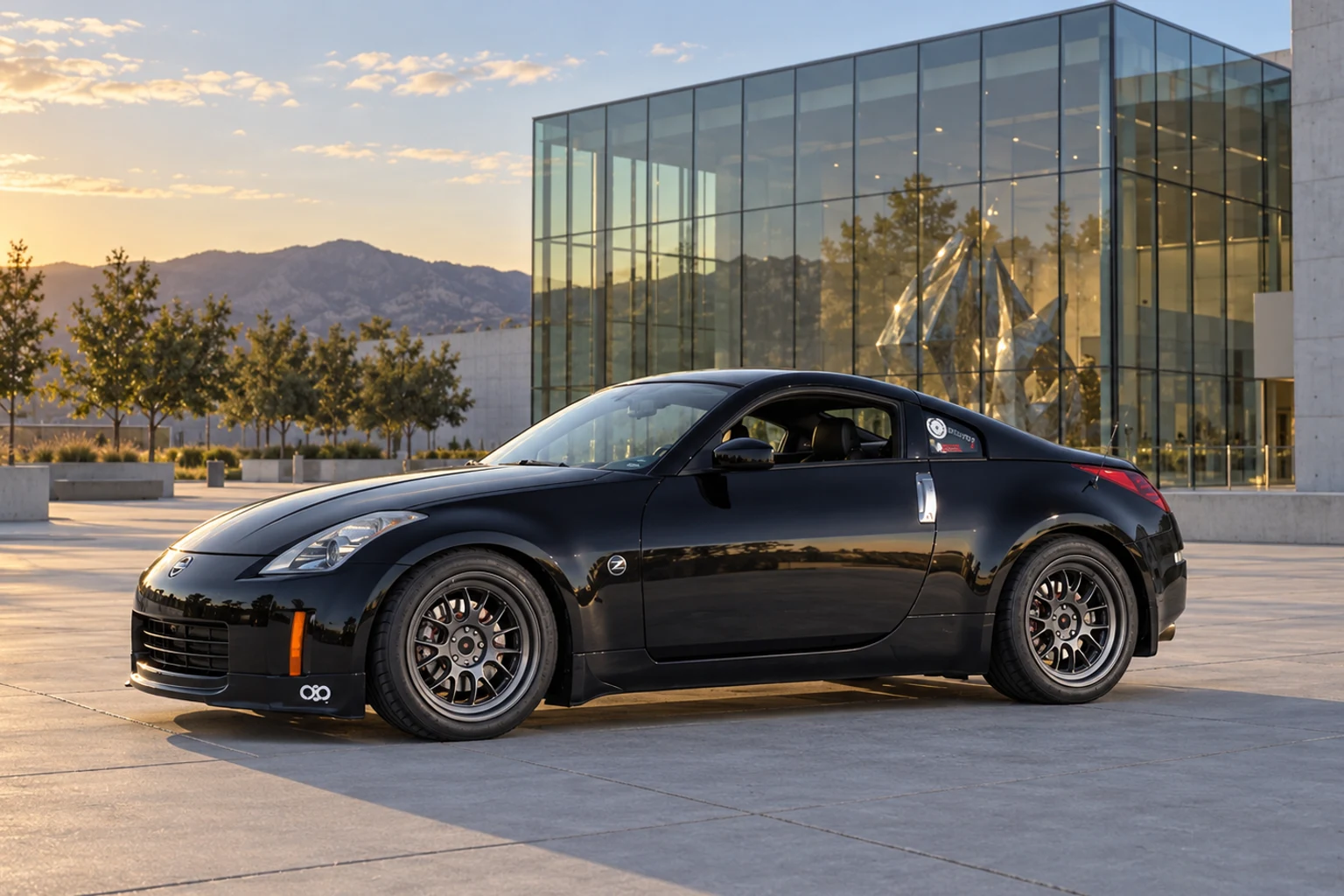 AI-generated view of a 2006 Nissan 350Z with Ambit RE83 wheels