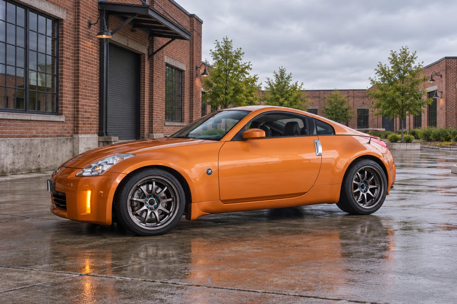 AI-generated view of a 2006 Nissan 350Z Enthusiast with Work Emotion XD9 wheels
