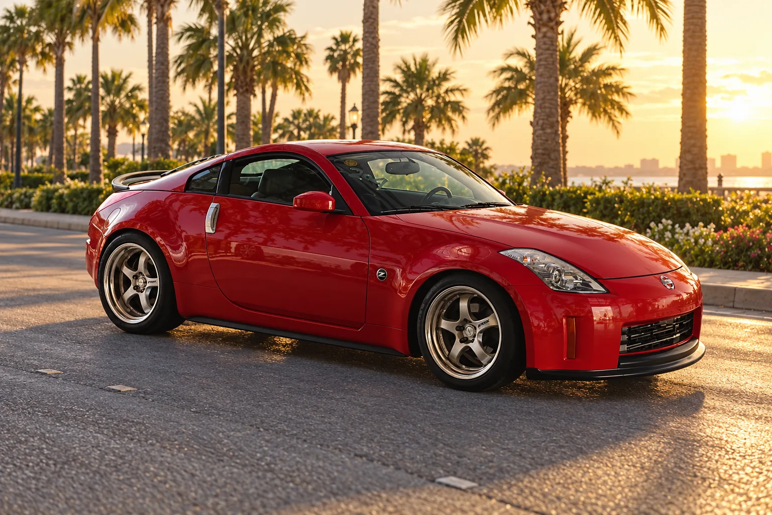 AI-generated view of a 2006 Nissan 350Z Grand Touring with Work Meister S1R wheels