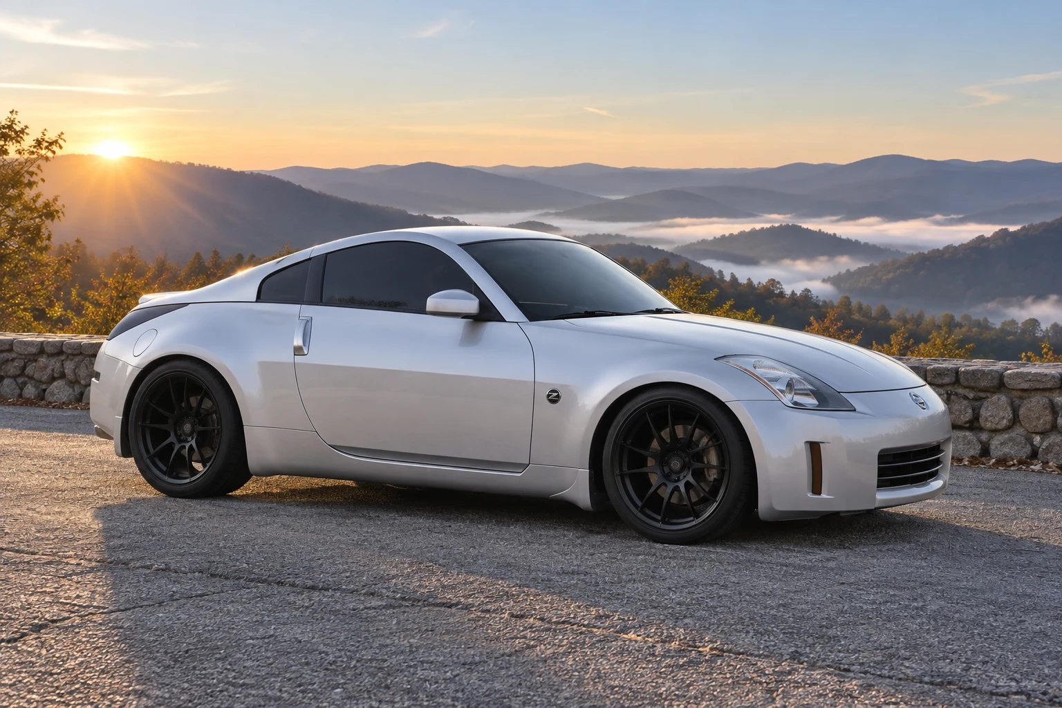 AI-generated view of a 2006 Nissan 350Z Touring with Five:AD S5:F wheels