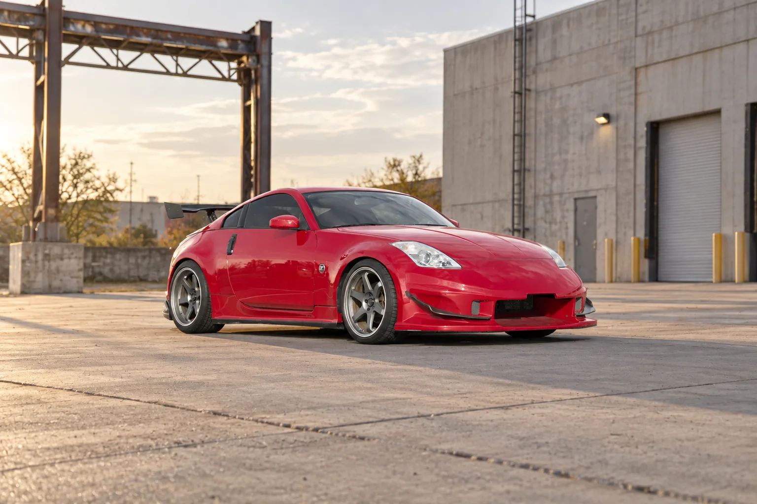 AI-generated view of a 2006 Nissan 350Z with Volkracing RAYS TE37 wheels