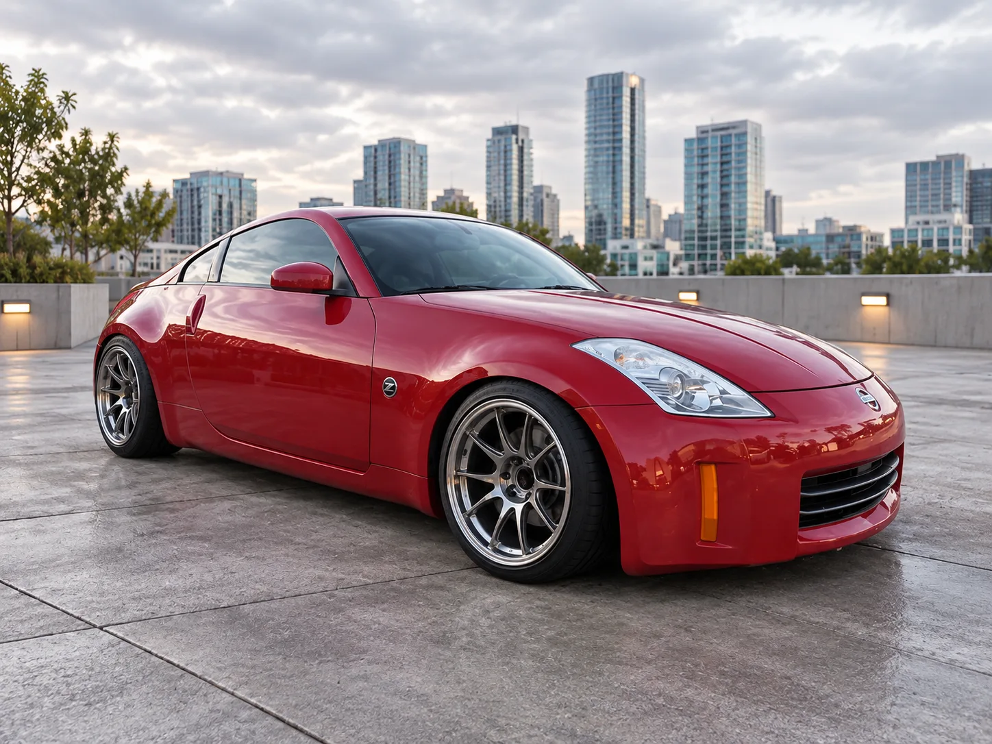 AI-generated view of a 2006 Nissan 350Z Base with Weds Sport TC105N wheels