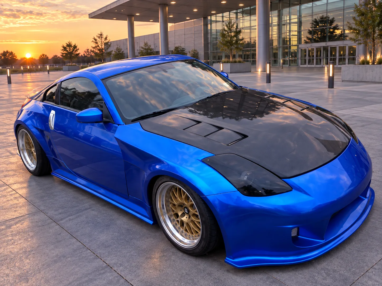 AI-generated view of a 2006 Nissan 350Z with Work VS-XX wheels