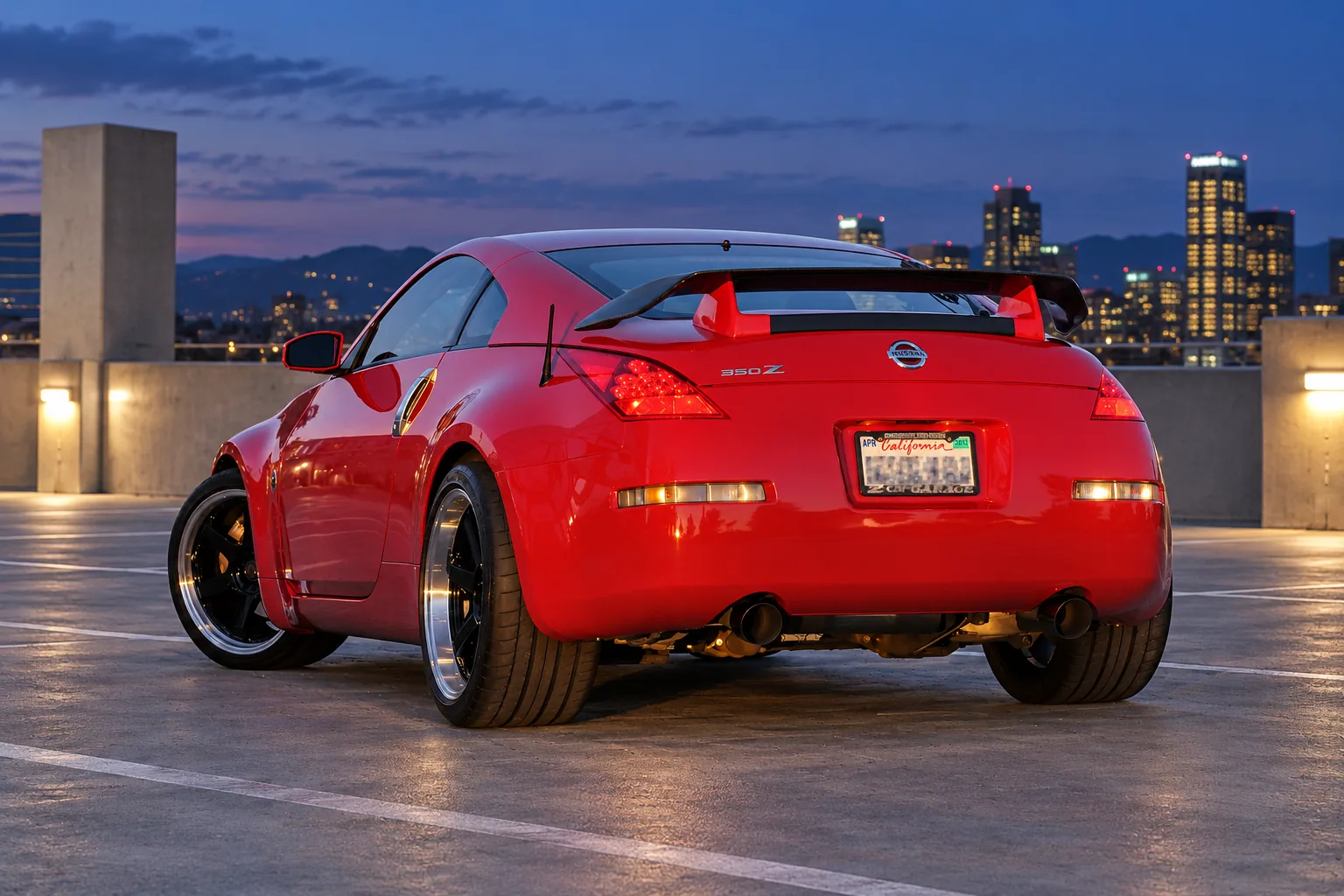 AI-generated view of a 2007 Nissan 350Z GT with Volk Racing LE37 wheels