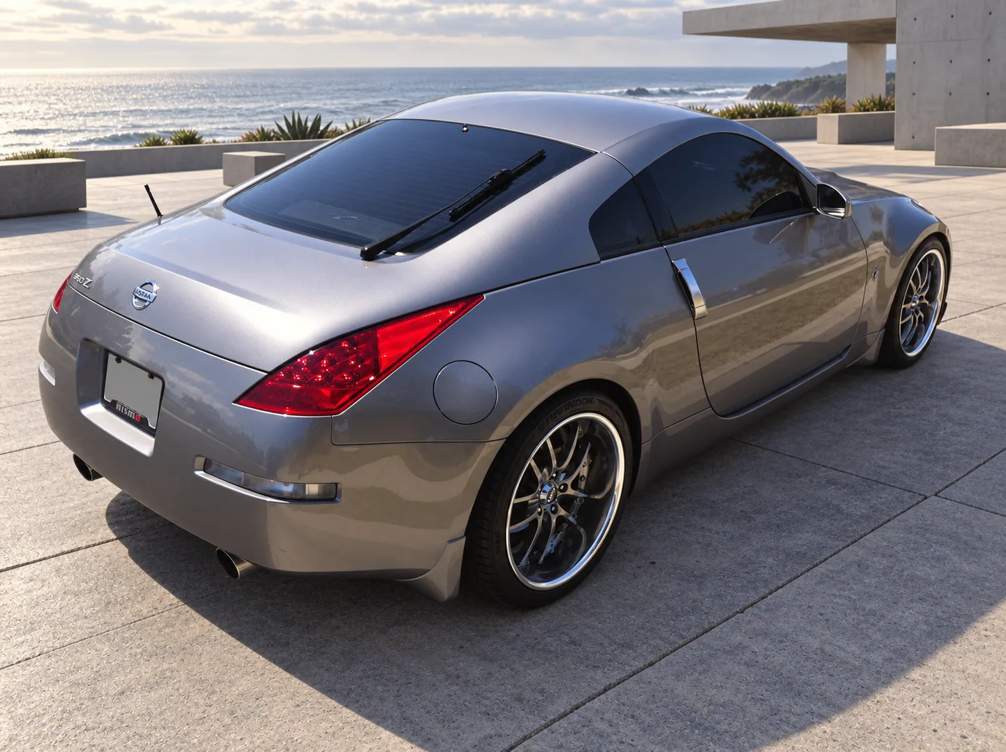 AI-generated view of a 2007 Nissan 350Z Base with PIAA Super Rozza wheels