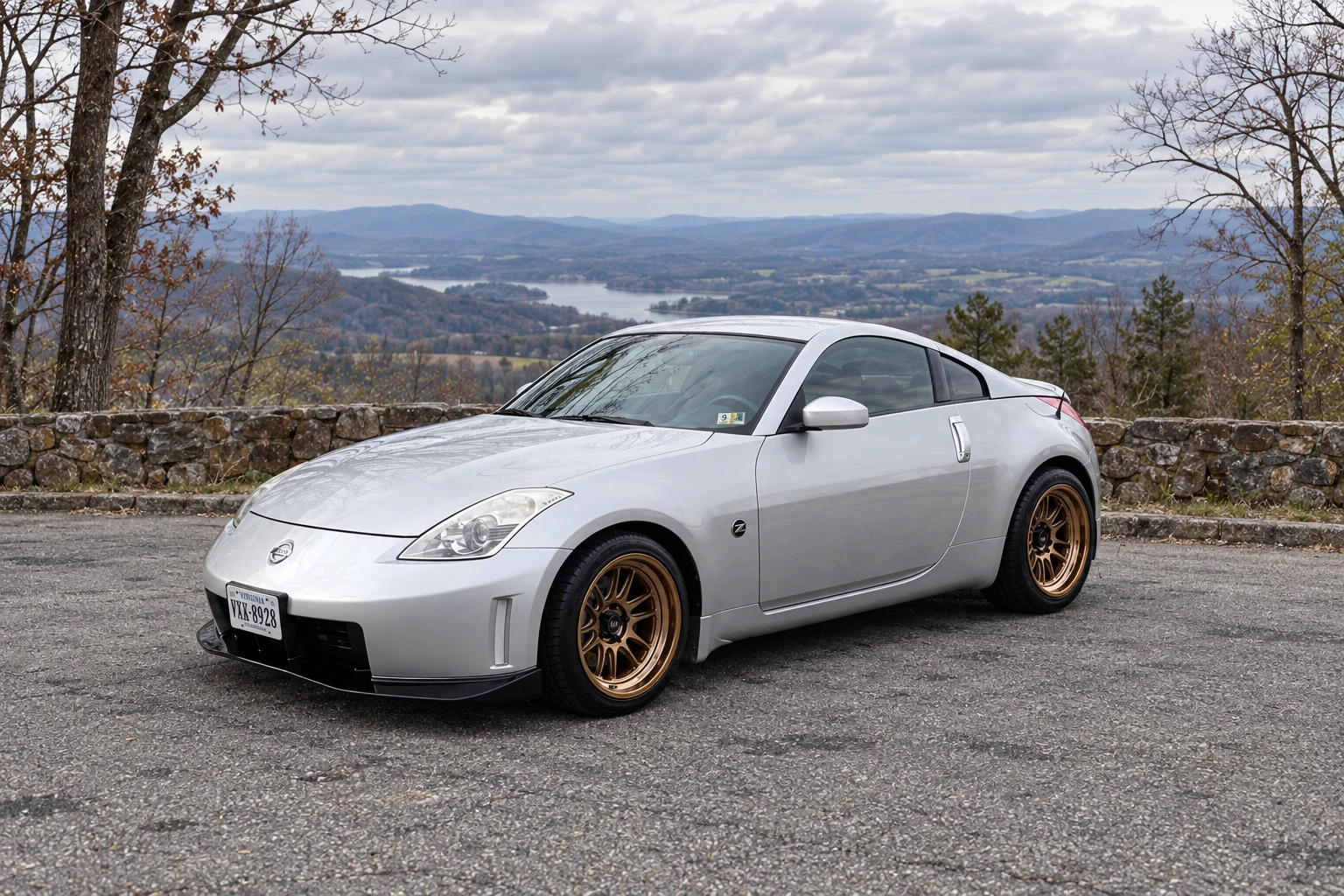 AI-generated view of a 2008 Nissan 350Z Base with Cosmis Racing XT-206R wheels