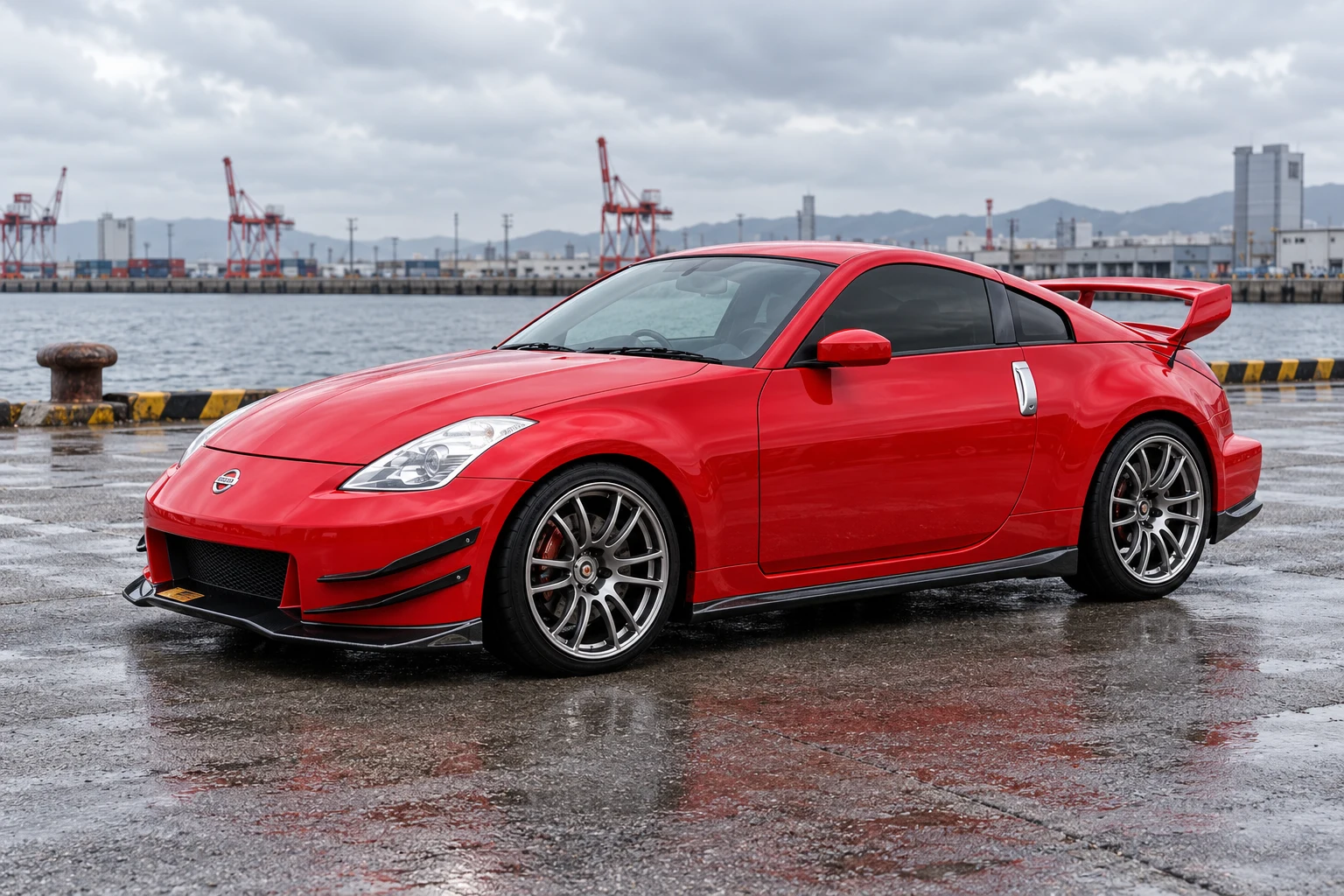 AI-generated view of a 2008 Nissan 350Z with Enkei GTC-01 wheels