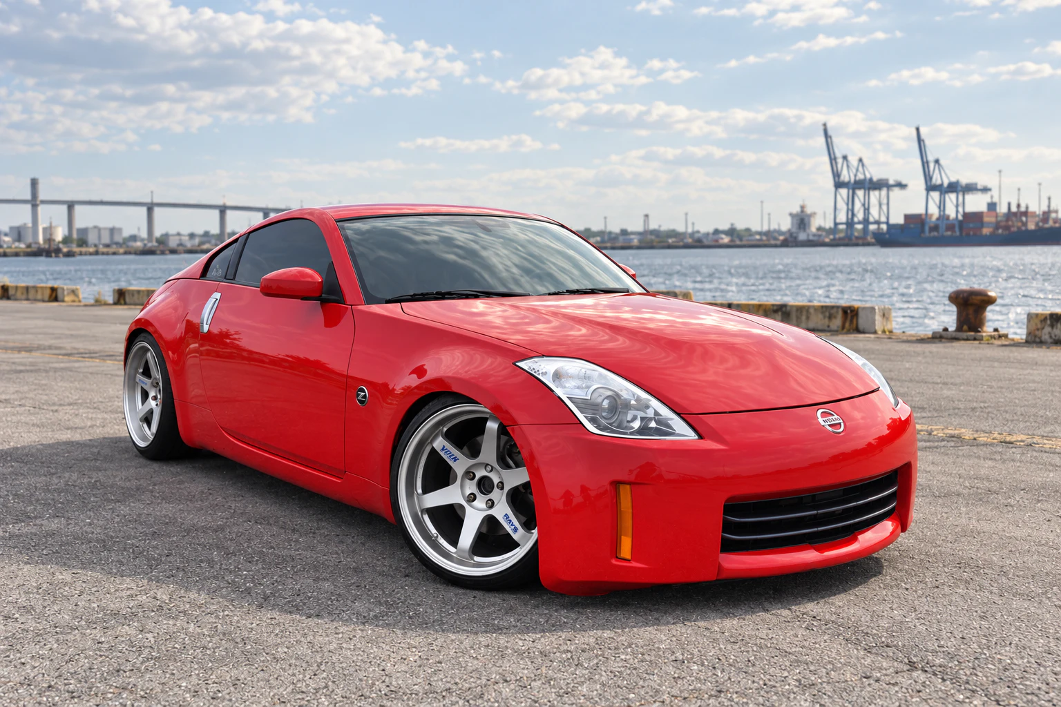 AI-generated view of 2008 Nissan 350Z on Volk Racing TE37