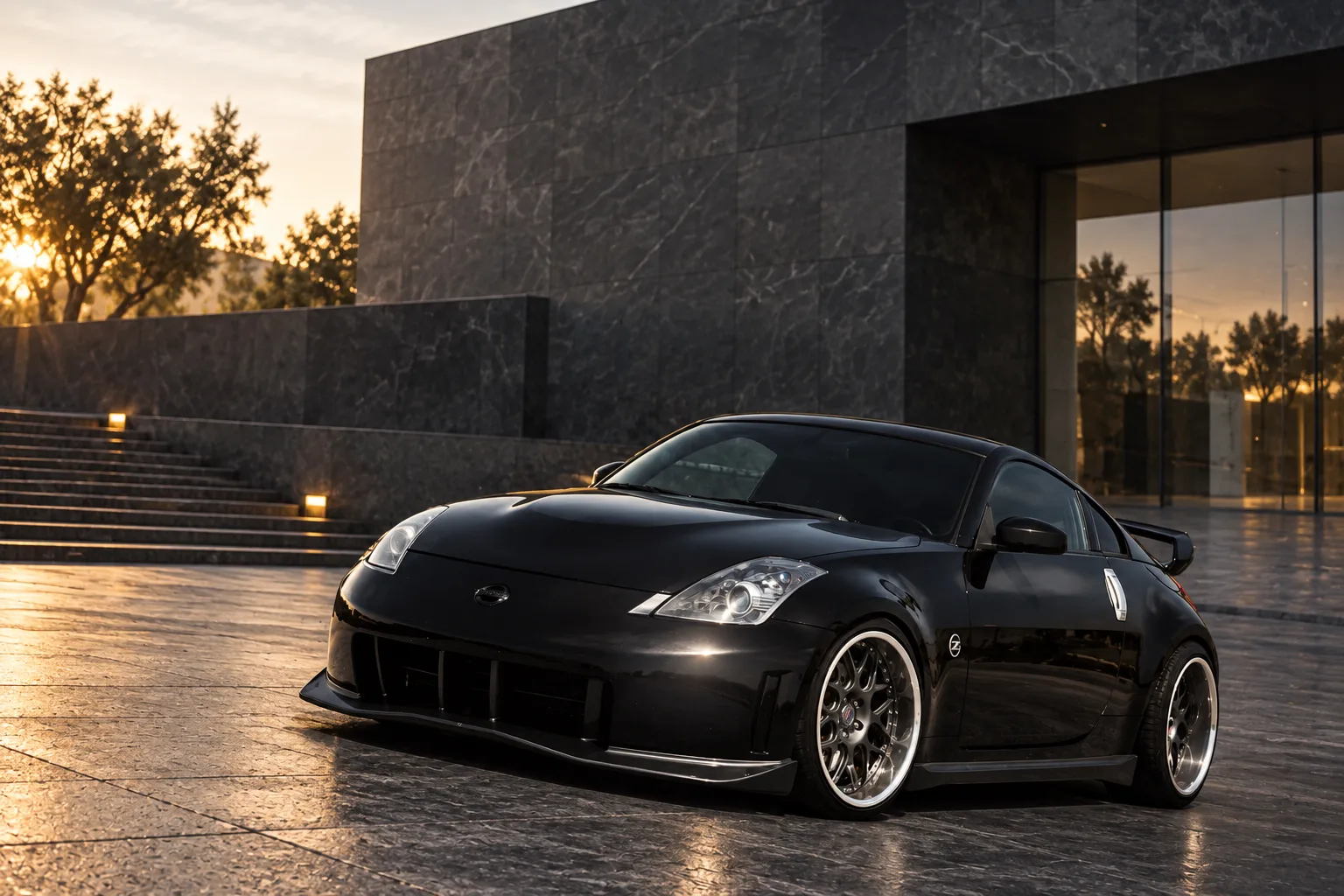AI-generated view of a 2008 Nissan 350Z Nismo with HRE 590RS wheels