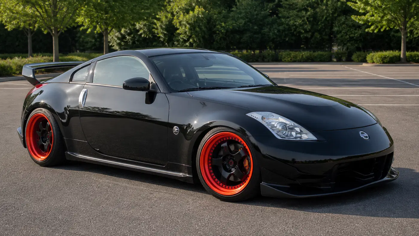AI-generated view of a 2008 Nissan 350Z Nismo #1180 with Work Meister SP1 wheels