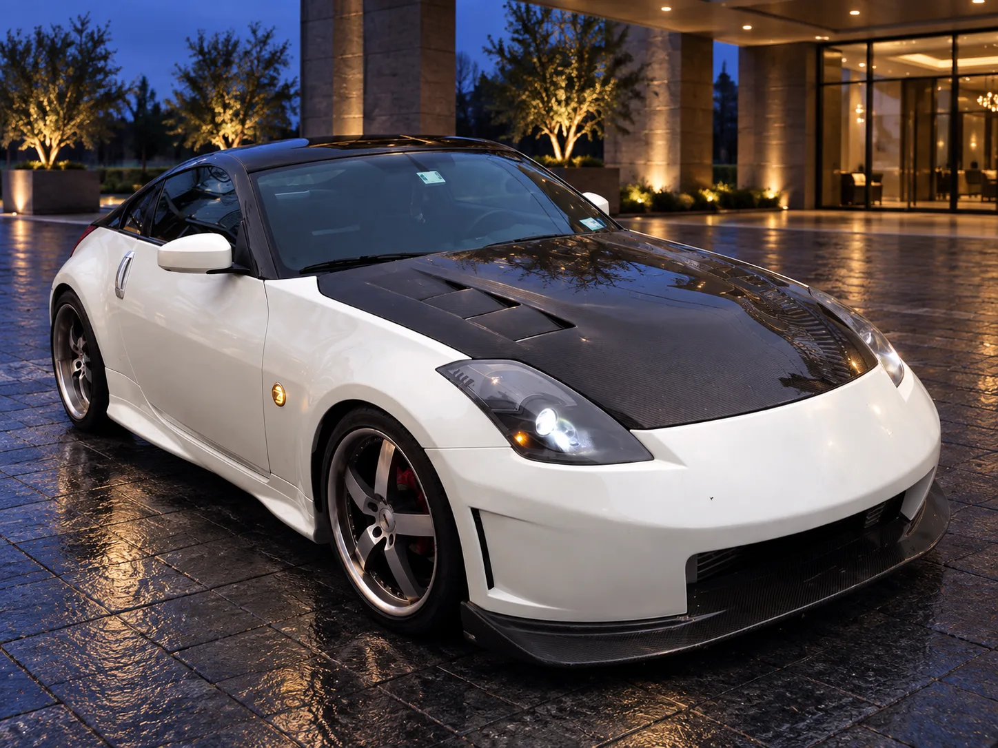 AI-generated view of a 2008 Nissan 350Z Base with TSW Vairiano wheels