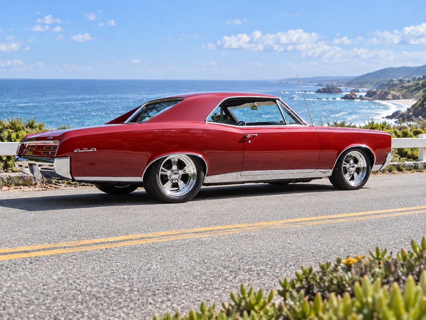 AI-generated view of a 1967 Pontiac GTO with Intro Vista wheels