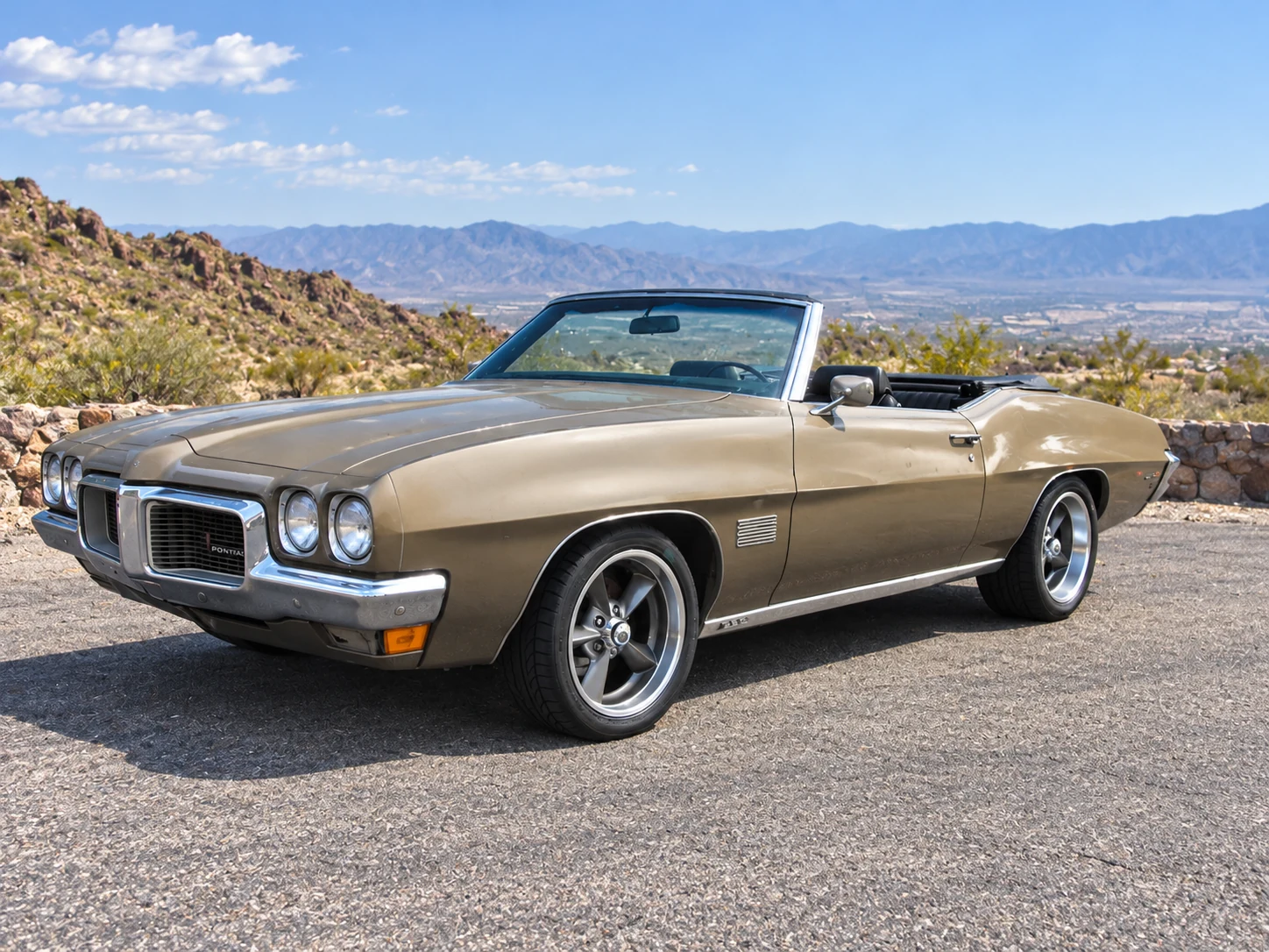 AI-generated view of a 1970 Pontiac LeMans Sport with MB Old School wheels