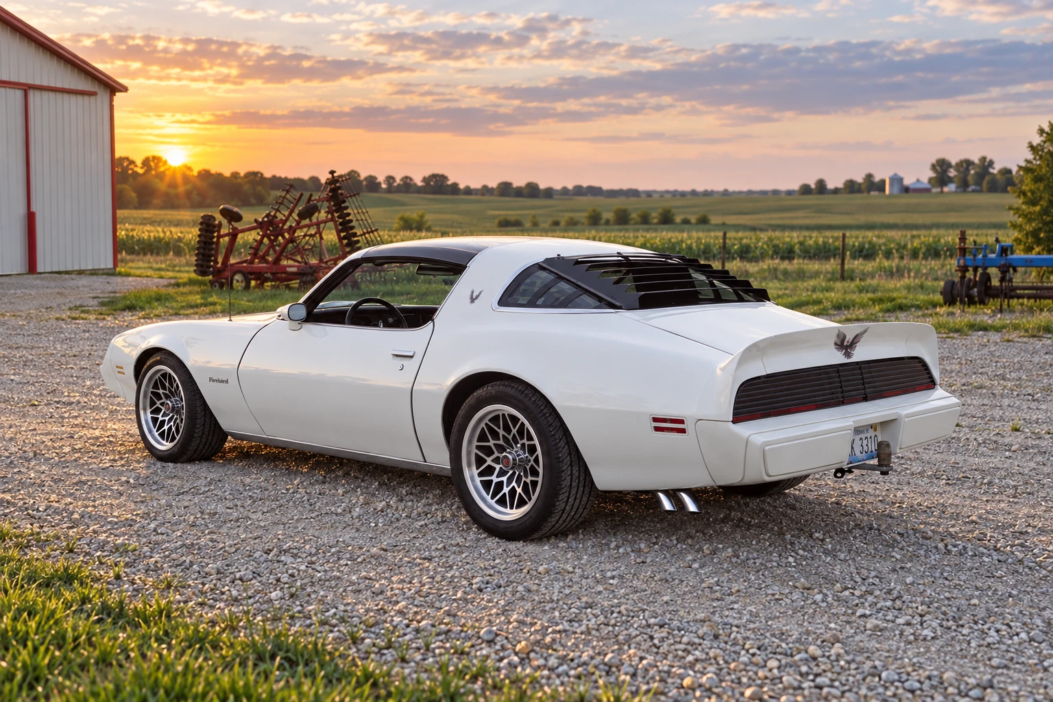 AI-generated view of a 1979 Pontiac Firebird with Year One Snowflake wheels