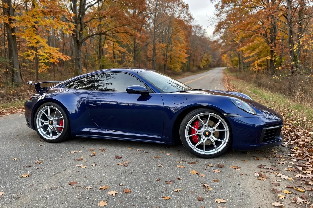 AI-generated view of a 2021 Porsche 911 Carrera 2S with Forza Performance 992.2 GT3 wheels