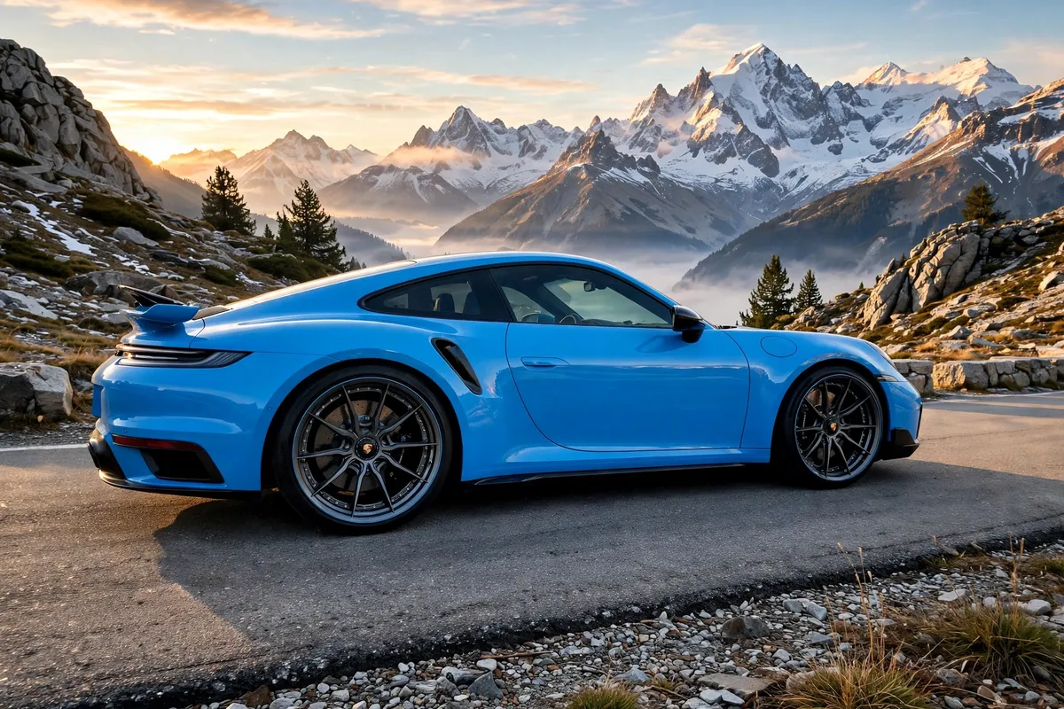 AI-generated view of a 2022 Porsche 911 Turbo S with HRE S104SC wheels