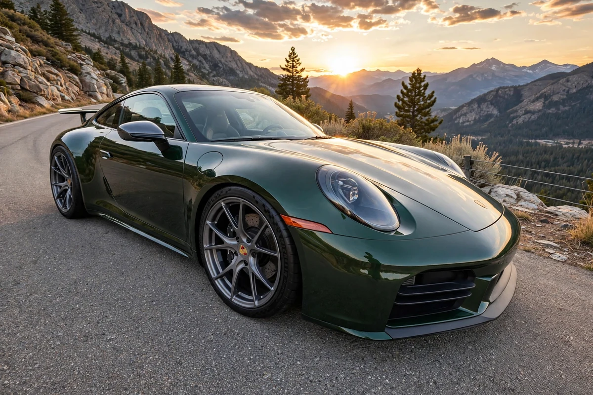 AI-generated view of a 2026 Porsche 911 Carrera T with Vossen N/A wheels