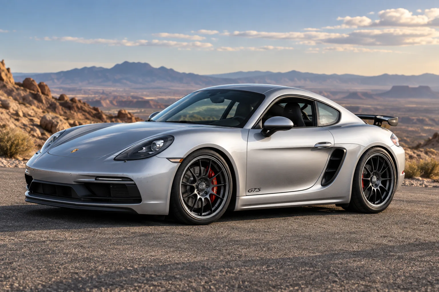 AI-generated view of a 2019 Porsche 718 Cayman S with OZ Racing Formula HLT wheels