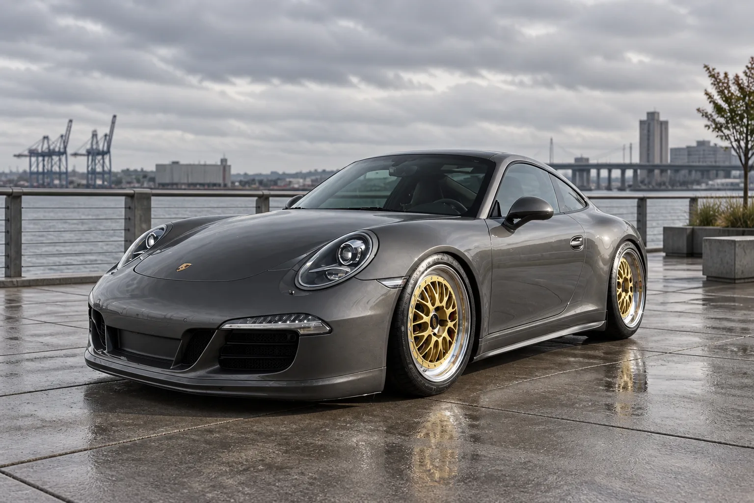AI-generated view of a 2015 Porsche 911 Carrera with BBS E88 wheels