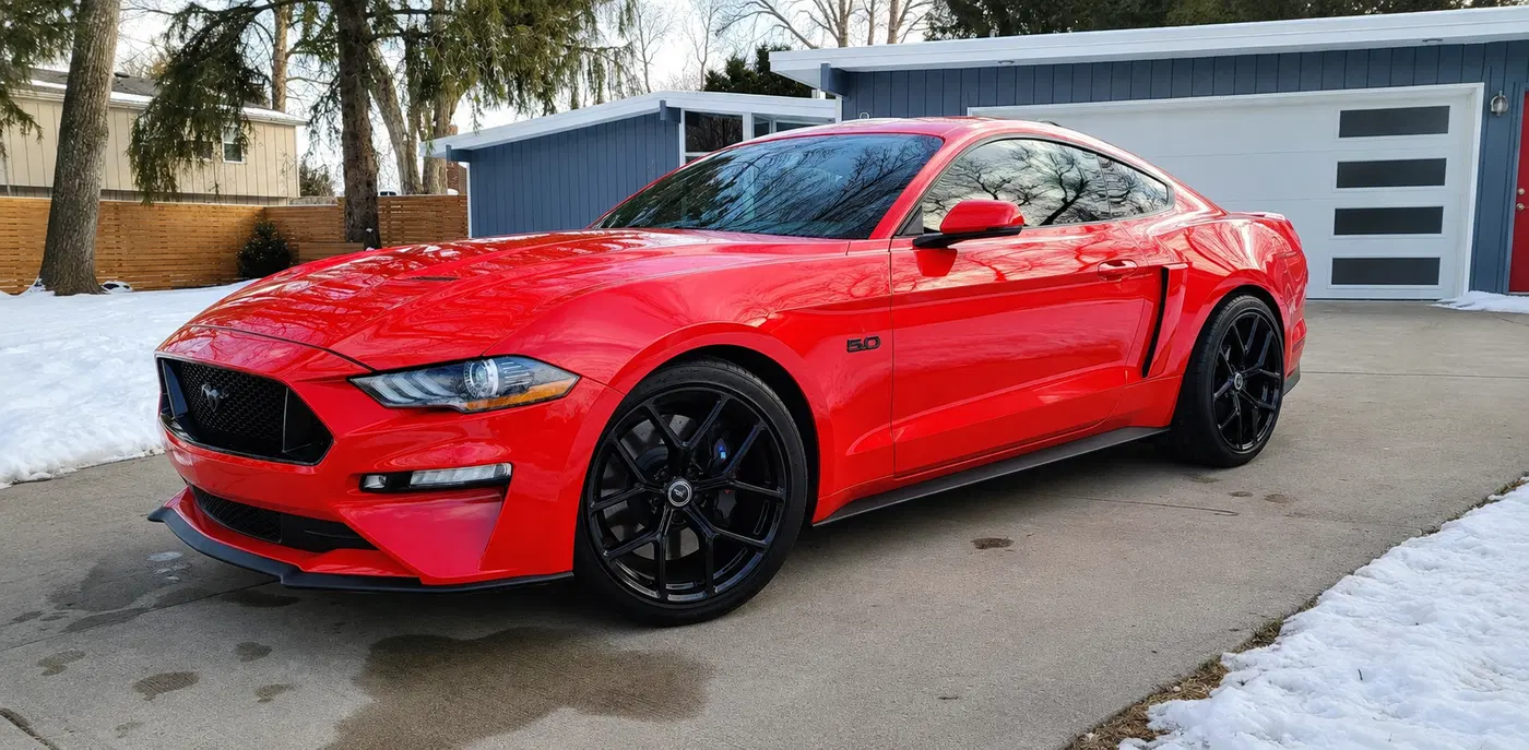 AI-generated view of a 2020 Ford Mustang GT with Shelby CS3 wheels