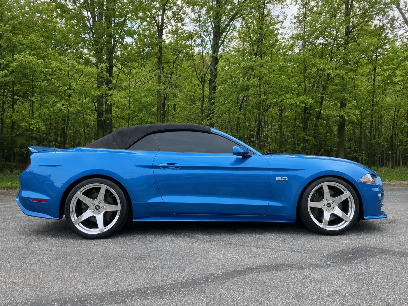 AI-generated view of a 2020 Ford Mustang GT Convertible with Project 6GR Fives wheels