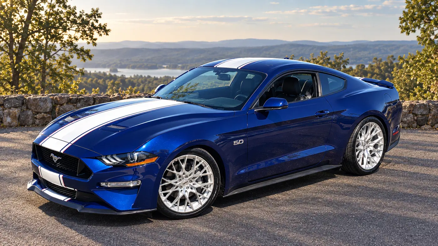 AI-generated view of a 2019 Ford Mustang GT Premium with TSW Sebring wheels