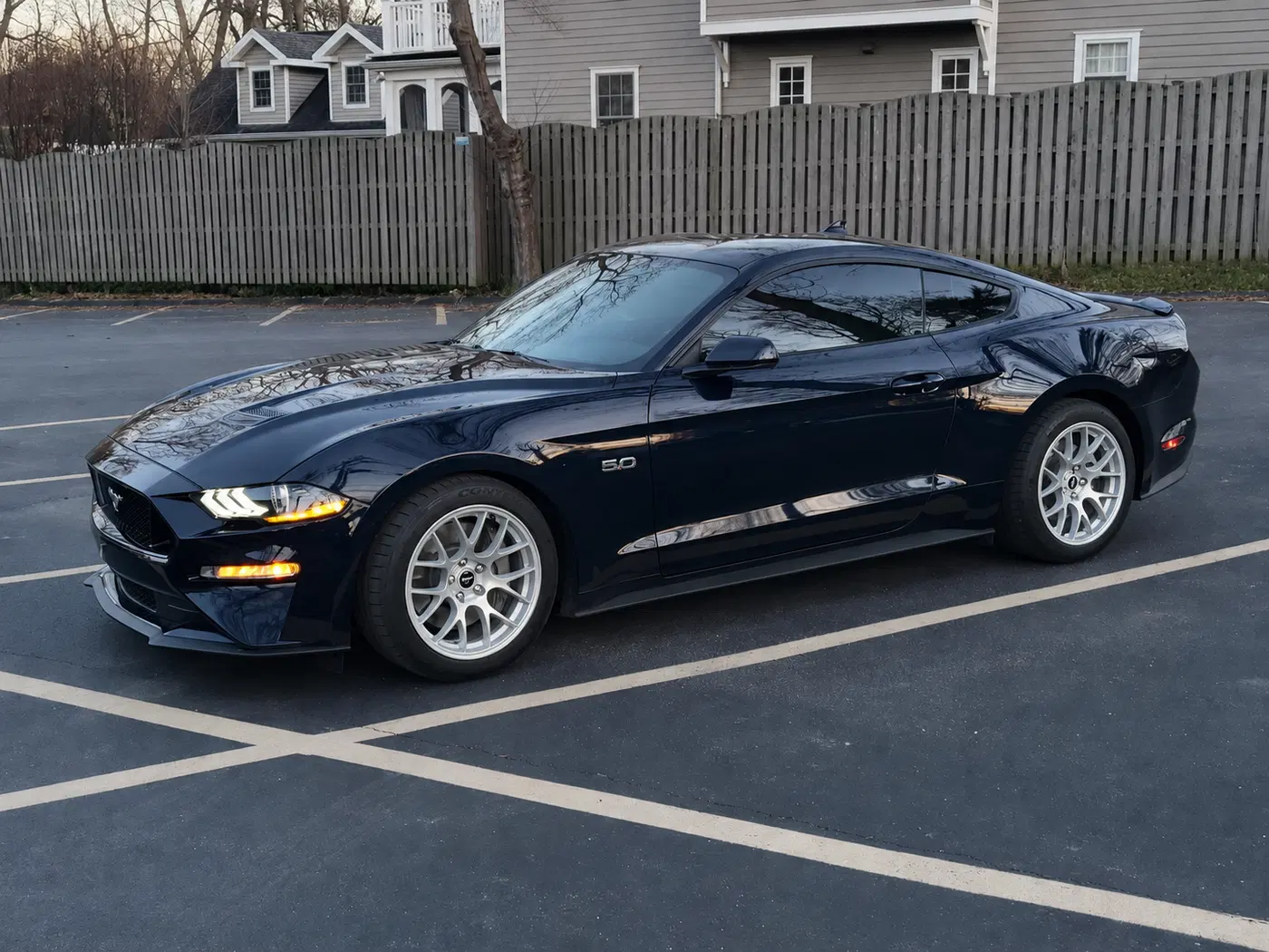 AI-generated view of a 2021 Ford Mustang GT base with Apex EC7 wheels